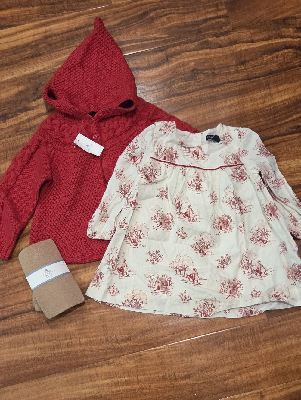 GAP Baby NWT/EUC 18-24 Month Little Red Riding Hood Dress, Cape Sweater & Tights